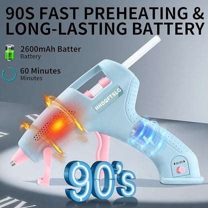 20W Cordless Hot Glue Gun,Glue Gun with 30 Glue Sticks (7×150mm),90s Fast Heating,2600mAh Type-C Rechargeable Mini Glue Gun for DIY Crafts,Home Repairs,Kids' School Projects & Gift Making-Blue