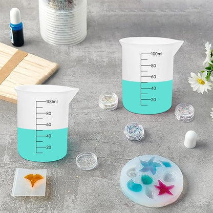 8 PCS Silicone Measuring Cups Kits,Silicone Measuring Cup,100ml Non-Stick Mixing Cups,Precise Scale,Durable Easy Clean for Epoxy Resin,Stain Jewelry Making,Casting Molds, Waxing,DIY, Art,Craft