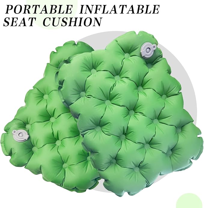 Inflatable seat Cushion-Travel Cushion Lnflatable Portable Air Sitting Pad for Stadium Camping OfficeCan also be used for lumbar and back support Lightweight Waterproof Camp Chair Accessories (Green)
