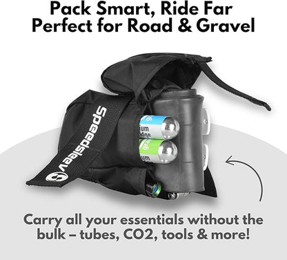 SpeedSleev Ranger Medium Bike Saddle Bag – Compact Under Seat Cycling Pack for Road, Gravel & MTB – Waterproof, Rattle-Free Tool Storage – Lightweight Bike Gear Bag with Safety Strap – Orange