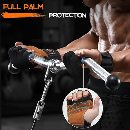 SueStar Workout Gloves, Heavy Duty Cowhide Padded Weight Lifting Gloves with Wrist Support, Full Palm Protection & Silicone Grips Gym for Weightlifting, Deadlifts, Exercise