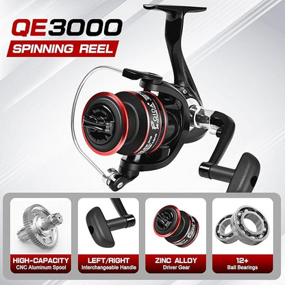 6.89ft Fishing Rod and Reel Combo, 2PCS Telescopic Carbon Fiber Fishing Rod, Spinning Reels *2, Fishing Line *2, Fishing Hooks Bait Set, Portable Fishing Pole Set with Carrier Bag