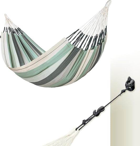 LA SIESTA® Modesta Organic Cotton Hammock & Wall Mount Kit for Walls Ceilings & Square Beams - Indoor Outdoor Hammock Swing, Portable Hammock for Outside Patio Bed - 2 Person Hammock, XL King, Olive
