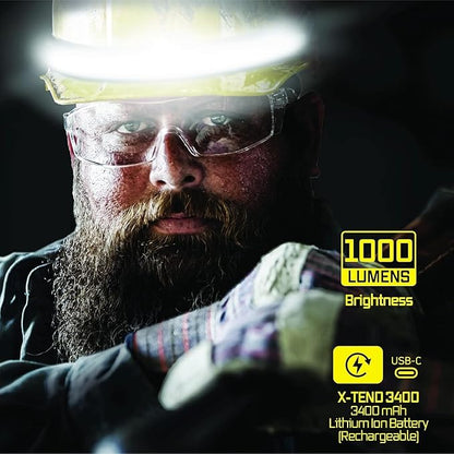 LED Headlamp, Liteband PRO 1000 Lumens Super Bright Head Lamp, Rechargeable Battery Powered Tactical Headlamps, Camping, Running, Hard Hat Light, Best Rated Hands Free Forehead Flashlight, Yellow