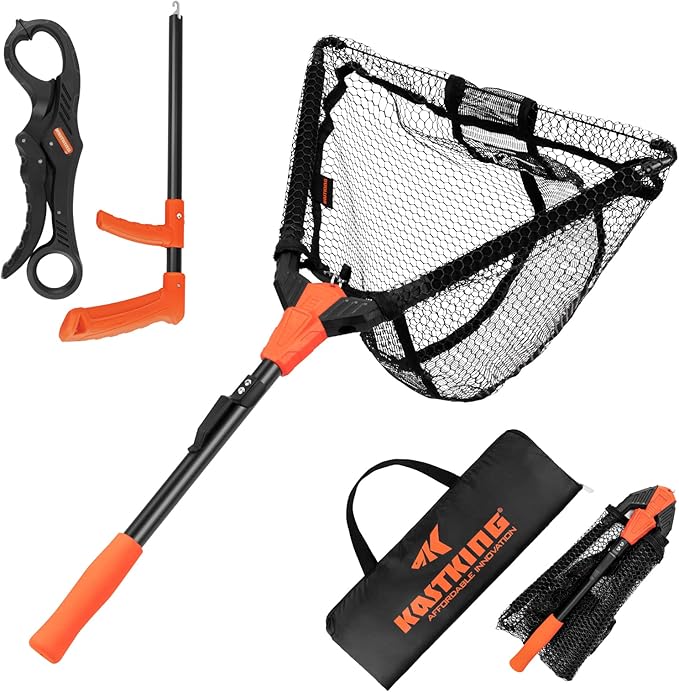 KastKing Pontus Fishing Net, Foldable & Lightweight Landing Net with Built in Length Scale, Strength Aluminum Handle, Fishing Gear and Gift for Men