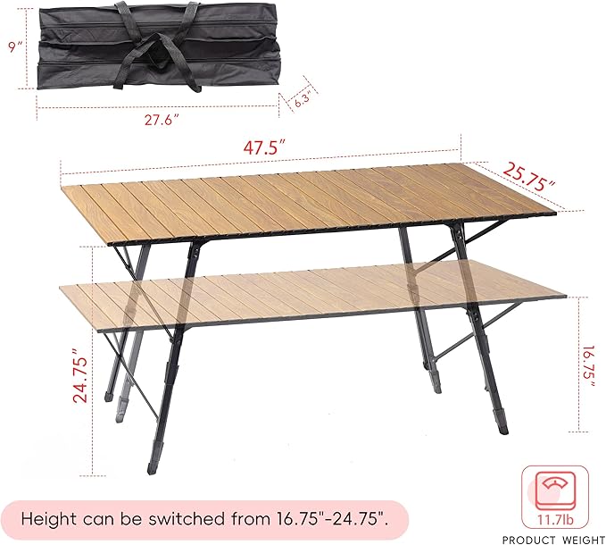 Portable Adjustable Camping Table - Sturdy Aluminum, Oversized Foldable Surface for Outdoor Picnic, BBQ, and Indoor Use