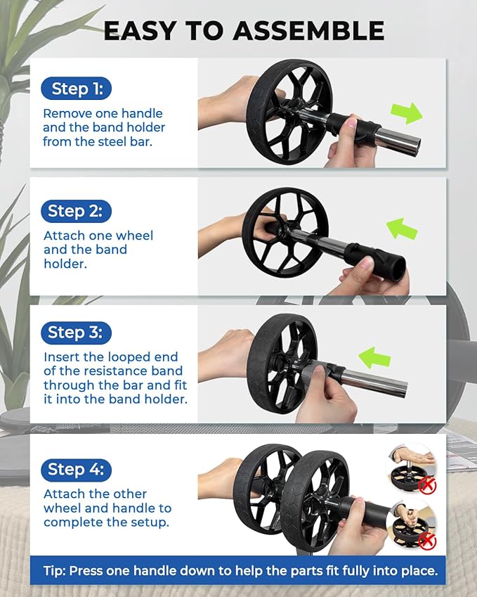 VINSGUIR Ab Roller Wheel for Beginners to Pros, Ab Roller with Adjustable & Detachable Resistance Band, Abs & Core Workout Equipment for Home Gym, Abdominal Wheel with Exercise Guide and Knee Pad, Men Women