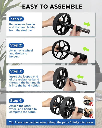 VINSGUIR Ab Roller Wheel for Beginners to Pros, Ab Roller with Adjustable & Detachable Resistance Band, Abs & Core Workout Equipment for Home Gym, Abdominal Wheel with Exercise Guide and Knee Pad, Men Women