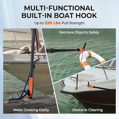 KastKing Brutus Folding Landing Net with Boat Hook, Foldable, Extendable, Lightweight & Strong, Multi-Functional Built-in Boat Hook, Non-Slip & Bright Orange TPR Handle, Two Nets Options