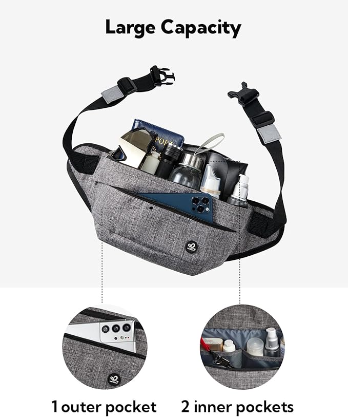 WATERFLY Running Belt Fanny Pack: Runner Marathon Jogging Waist Pack Sport Workout Exercise Fitness Phone Holder Belt for Men Women Jogger Slim Waistband Black