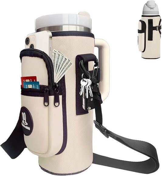 Sports rabbit Universal Water Bottle Holder – Durable Oxford & Neoprene Hybrid Design Compatible with Stanley 30/40oz Handled & 64/87oz Straight Tumblers, Adjustable Strap for Gym, Travel, Outdoors