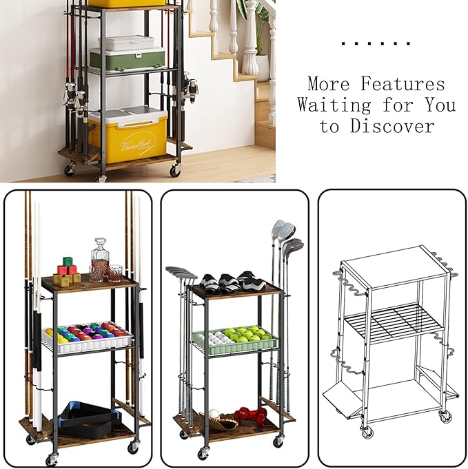 ZHOOGE Fishing Rod Holders for Garage, Fishing Pole holders Fishing Pole Rack Holds up to 8 Rods and Reel Combos, Fishing Gear Equipment Organizer Storage Solution for Garage Basement or Indoor