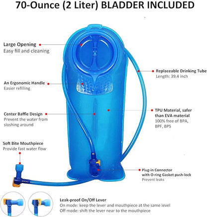 Unigear Hydration Pack Backpack with 70 oz 2L Water Bladder for Running, Hiking, Cycling, Climbing, Camping, Biking