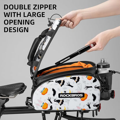 ROCKBROS Bike Rack Bag Trunk Halloween Pattern Waterproof Bike Bags for Bicycle Rear Rack EVA Hard Shell Bicycle Rear Seat Cargo Pack Pannier 35L