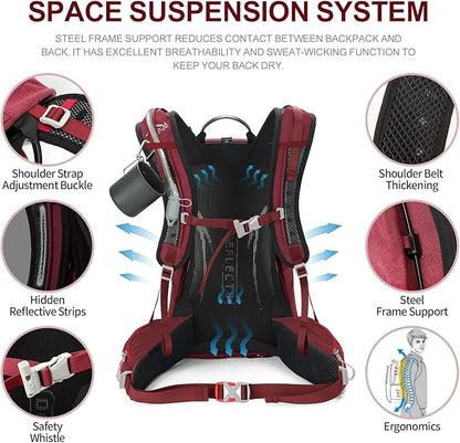 Hiking Backpack, Waterproof Hiking Daypack with 3L Water Bladder and Rain Cover, Lightweight Travel Camping Backpack for Men Women (Red)