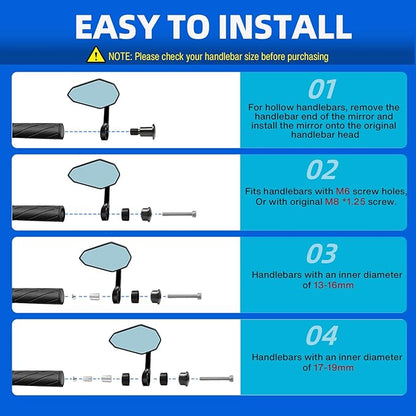 DREAMIZER Motorcycle Bar End Mirrors Black CNC Bar End Mirrors for Motorcycles Compatible with Honda Kawasaki Suzuki Scooter and More (Blue Glass Lens)