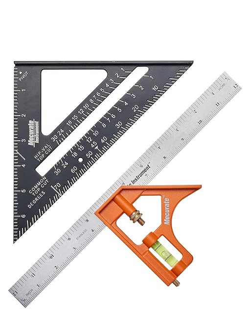 Mecurate 7-Inch Rafter Square and 12-Inch Combination Square Set, Precise Measuring, Easy-to-Read, Durable Carpenter and Combo Tools for Woodworking, Metalworking, Cutting Guidance & DIY Projects