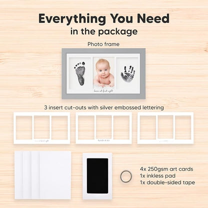 Inkless Baby Hand and Footprint Kit Boy, Girl - No Mess Ink Pad for Handprint, Clean Touch Dog Paw Print Kit, Personalized Baby Shower Gifts, Nursery Newborn Keepsake Frame (Cloud Gray)