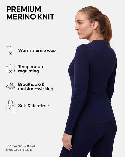 DANISH ENDURANCE Merino Wool Long Sleeve for Women, Thermal Vests for Women, Base Layer Underwear Tops, Winter Thermals