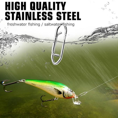 AMYSPORTS High Strength Fishing Snap Saltwater Stainless Connector Snaps Swivels Tackle Steel Power Fishing Clip Lure Quick Change White Nickel
