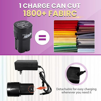 BAOSHISHAN Electric Fabric Rotary Cutter with 2x14.8V Battery Big Cordless Speed Adjustable Scissor 100mm/4inch Round Knife Leather Cutting Machine Suitable for Multi-Layer Fabric (Purple (Cordless))