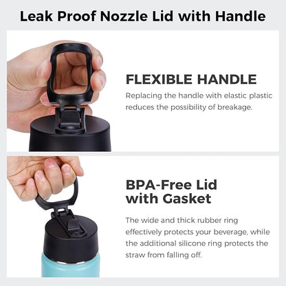 Neihepal 22 oz Insulated Water Bottle with Straw Lid, Double Walled Vacuum Stainless Steel Water Bottles Leak Proof, Wide Mouth (Green Pink,1 Pack)