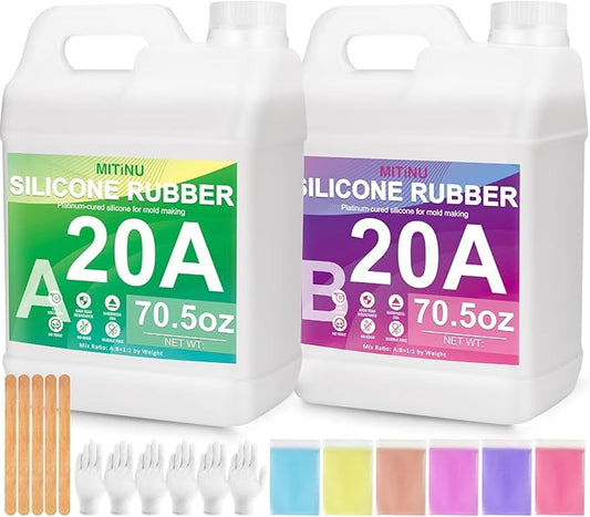 Silicone Mold Making Kit - 20A Liquid Silicone Rubber (1:1 Mix), Non-Toxic & Bubble Free Platinum Cure Silicone for Making Molds for Resin, Soap, Concrete, Craft Molds - 141oz Total