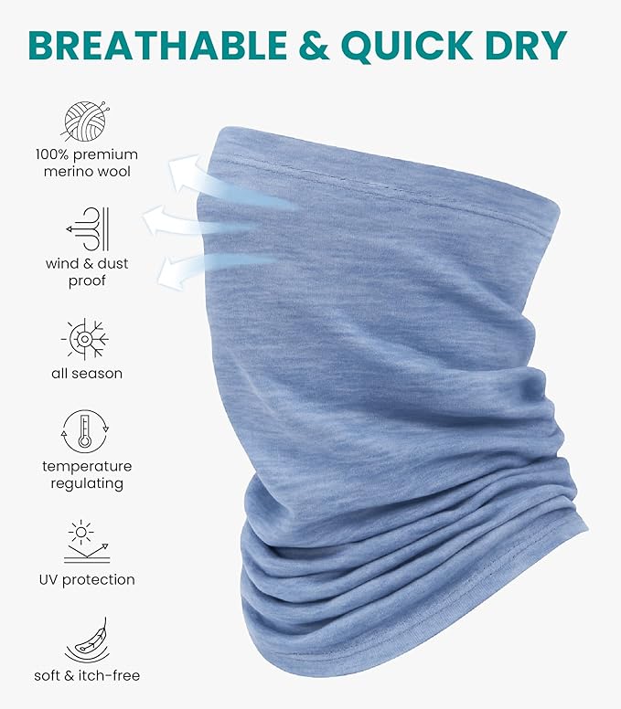 Merino.tech Merino Wool Ski Neck Gaiter - Face Mask Neck Warmer for Men & Women