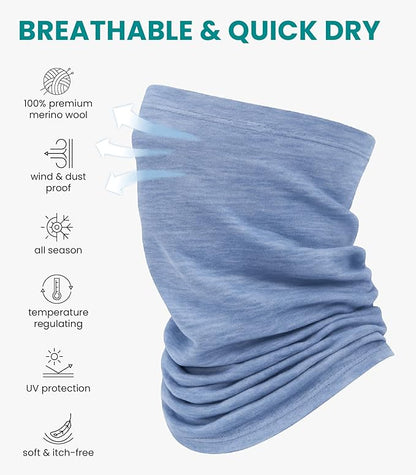 Merino.tech Merino Wool Ski Neck Gaiter - Face Mask Neck Warmer for Men & Women