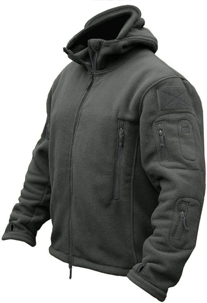 CRYSULLY Men's Military Tactical Sport Warm Fleece Hooded Outdoor Adventure Jacket Coats