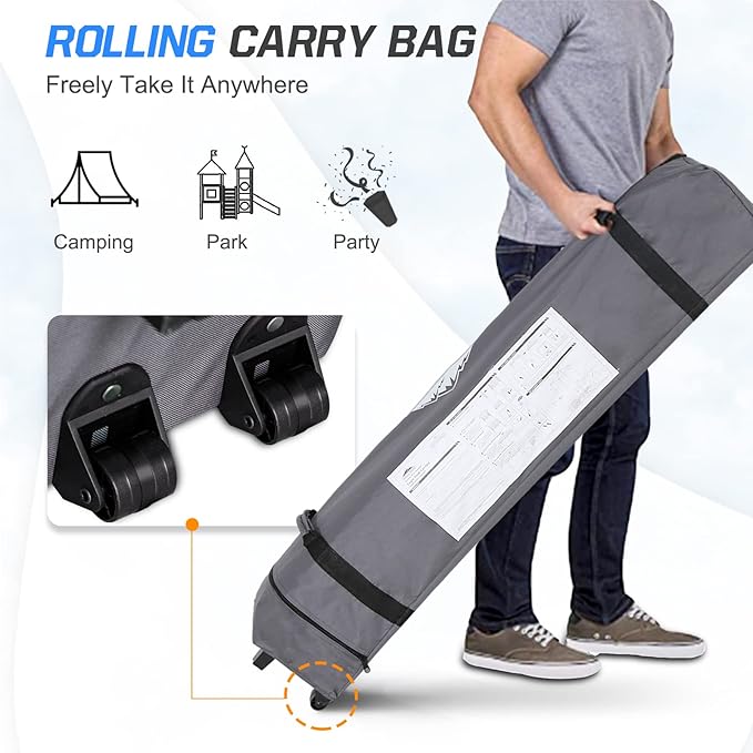 EAGLE PEAK Pop Up Canopy Tent with Wheeled Carry Bag, 8 Stakes, 4 Ropes, 4 Weight Bags, Easy Set Up Tent Canopy, 10x10 ft, 100sqft of Shade, Retro Stripe Multi