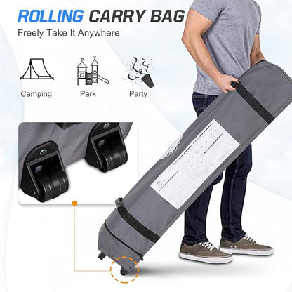 EAGLE PEAK Pop Up Canopy Tent with Wheeled Carry Bag, 8 Stakes, 4 Ropes, 4 Weight Bags, Easy Set Up Tent Canopy, 10x10 ft, 100sqft of Shade, Retro Stripe Multi