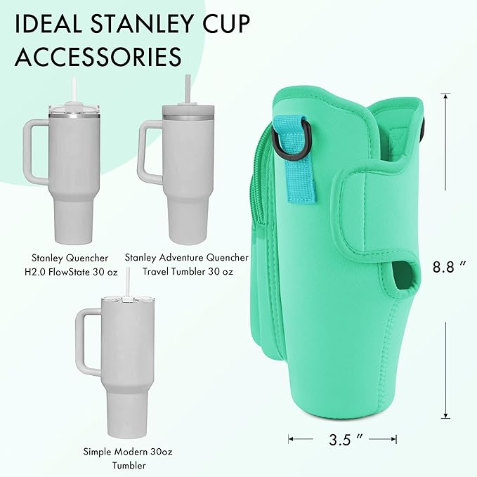 Water Bottle Carrier Bag with Phone Pocket for Stanley Cup 40/30 oz, Water Bottle Holder with Adjustable Strap& Straw Cover, Stanley Cup Accessories