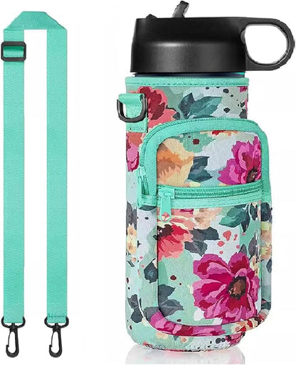 Insulated Water Bottle Holder Sling Bag with Phone Pocket, Adjustable Crossbody Strap for Walking, Hiking, Camping, Fishing