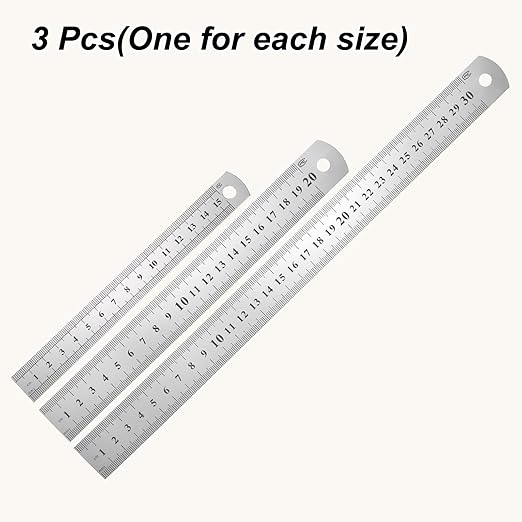 HARFINGTON 3 Pcs Steel Ruler 6"/8"/12" Machinist Metal Ruler Carbon Steel Metric Straight Edge Measuring Tools 0.3mm Thick for Engineering Architect Drawing Home Office
