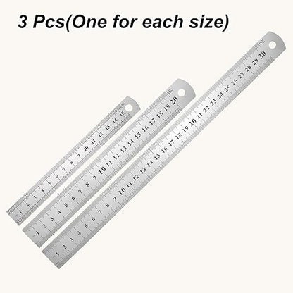 HARFINGTON 3 Pcs Steel Ruler 6"/8"/12" Machinist Metal Ruler Carbon Steel Metric Straight Edge Measuring Tools 0.3mm Thick for Engineering Architect Drawing Home Office