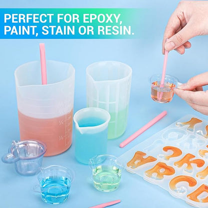 Gartful 4PCS Silicone Stir Sticks Kit for Casting, 2pcs Stick Rods for Resin, 2pcs Pointed Silicone Mixing Sticks, DIY Craft Tool for Resin Epoxy, Paint, Liquid, Pink