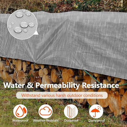 8x20Ft Tarps 16 MIL Heavy Duty Thick Waterproof Poly Tarp, UV Resistant&Tear Multipurpose Protective Cover w/Grommets and Reinforced Edges for Camping, Tent, Boat, RV, Car Silver&Black