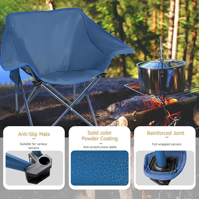 Portable Camping Chair Compact Collapsible Outdoor Folding Sports Chairs for Adults Heavy Duty Camp Sporting Events Park Lawn 400 Lbs Blue