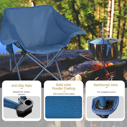 Portable Camping Chair Compact Collapsible Outdoor Folding Sports Chairs for Adults Heavy Duty Camp Sporting Events Park Lawn 400 Lbs Blue