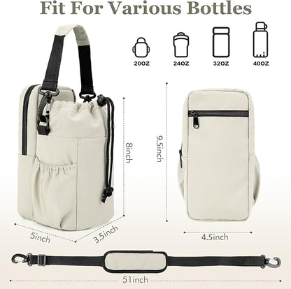 Water Bottle Holder with Strap, 32/40oz Insulation Water Bottle Carrier Bag with Phone Pocket, Water Bottle Sling Bag Crossbody Water Bottle Holder for Hiking Walking