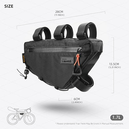 Bicycle Frame Bag Bike Triangle Bag Waterproof Bike Bag 1.7L with Dual Side Mesh Pockets for MTB Road Bike Cycling Commuting and Outdoor Adventures