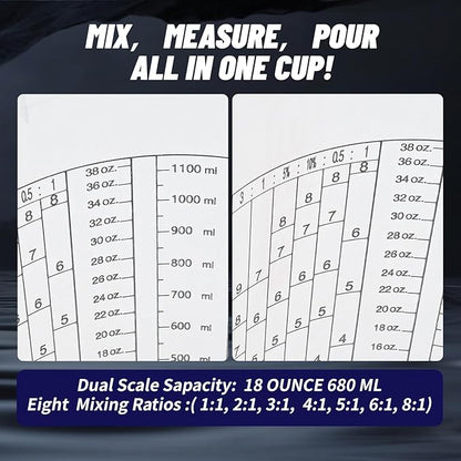 60 PACK Paint Mixing Cups by KEHE REFINISH,38 oz (1100ml),Disposable or Reusable Plastic Measuring Cups with Lids for Liquids, Paints, Resin, Epoxy, Art,Ratios 1:1,2:1, 3:1, 4:1,5:1,6:1,7:1,8:1
