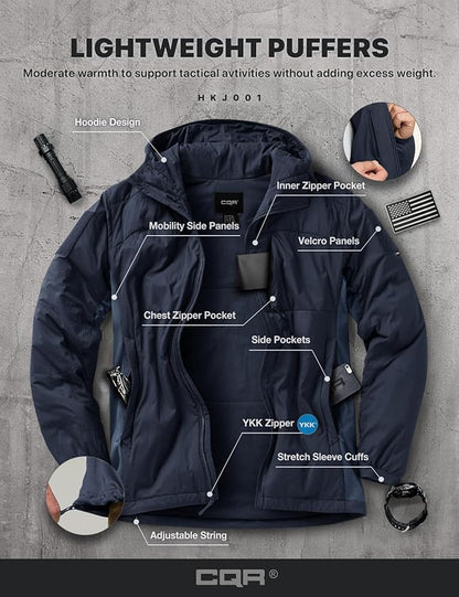 CQR Men's Lightweight Insulated Jacket, Windproof Packable Water Resistant Warm Active Coat for Hiking Work Outdoor Tactical