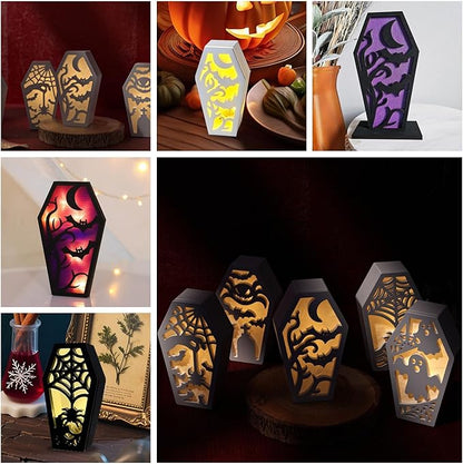 7 Packs Halloween Epoxy Resin Soft Silicone Molds, DIY Casting Halloween Coffin Trinket Box, Ghost, Spider, Bat, Pumpkin Plaster Mold, Handmade Art Craft Jewelry Storage Box Candle Stand Mould