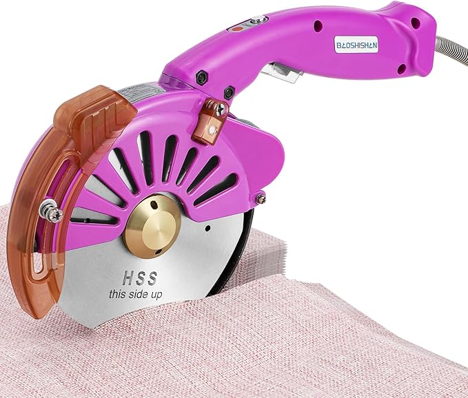 BAOSHISHAN Electric Fabric Rotary Cutter Heavy Duty Speed Adjustable Fabric Scissors Round Blade Cutting Machine for Multilayer Fabric Leather Cloth Carpet (100mm Plug-in Purple)