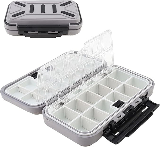 OriGlam Fishing Tackle Storage Box, Double Sided Waterproof 16 Compartments, Tackle Storage Organizer Box, Fishing Lure Box Storage Containers (Gray)