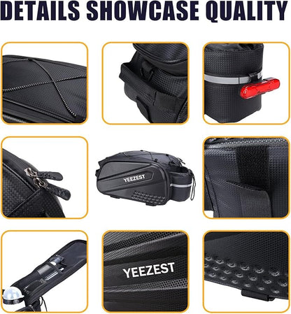 Bike Bag for Bicycle Rear Rack – 10L Hard Shell Waterproof Bike E-Bike Rack Bag with Shoulder Strap & Reflective Stripfor Cycling, Commuting, Outdoor Travel