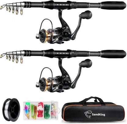 Fishing Pole Kit 6.89FT, Carbon Fiber Telescopic Fishing Rod and Reel Combo with Spinning Reel, Line, Bionic Bait, Hooks and Carrier Bag for Adult Teens Beginners