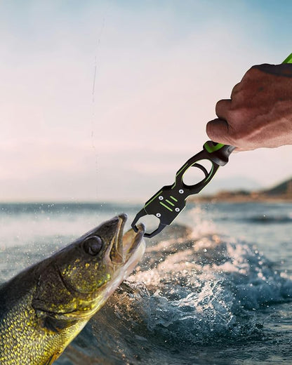 Fish Lip Gripper - 12.4" Aluminum Alloy Fish Grabber, Corrosion-Resistant Fish Holder for Saltwater, Max. 40lbs Scale with Non-retraction Jaws, Fishing Gear